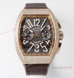 Swiss Grade One Copy Franck Muller Vanguard Classical Chronograph Seagull 7750 Watch Diamond Case Brown Dial